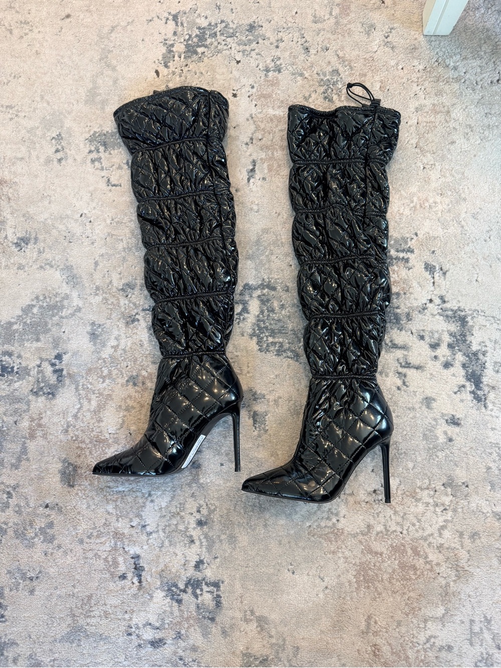 DSQUARED2 Black Quilted Patent Over-the-Knee Stiletto Boots